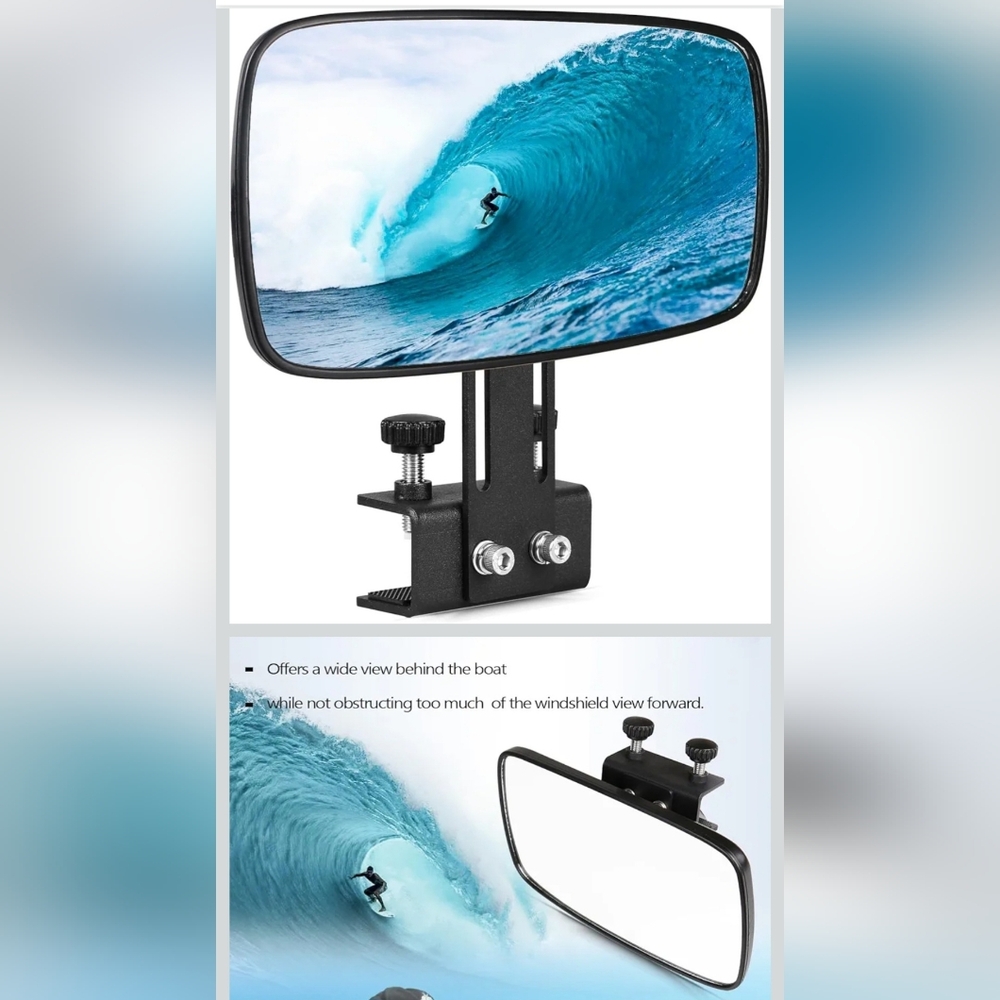 Universal Marine Rear View Mirror - Black - Picture 2 of 14